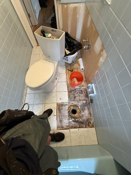 Bathroom floor repair around a toilet