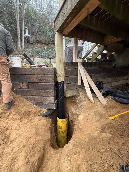 New deck post set in a fresh footing