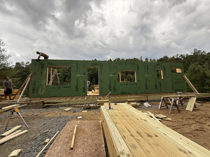 Long framed wall sheathed and standing