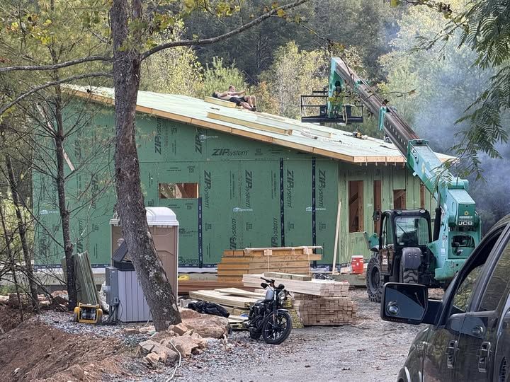 Framing and roof sheathing on a new single-story home